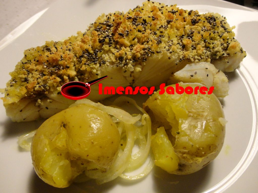 Bacalhau com broa de milho e sementes de chia