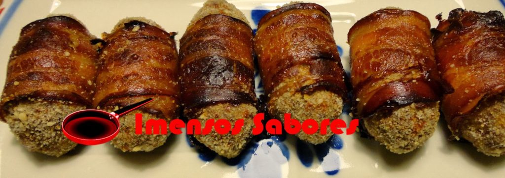Croquetes com bacon e ameixas assados