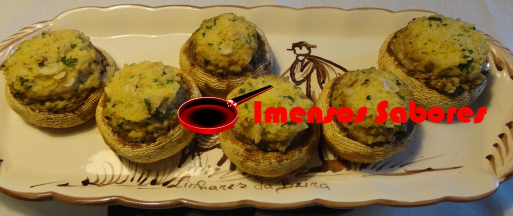 Cogumelos recheados com millet (milho de painço)