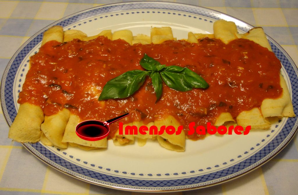 Panqueca com palmito e camarão