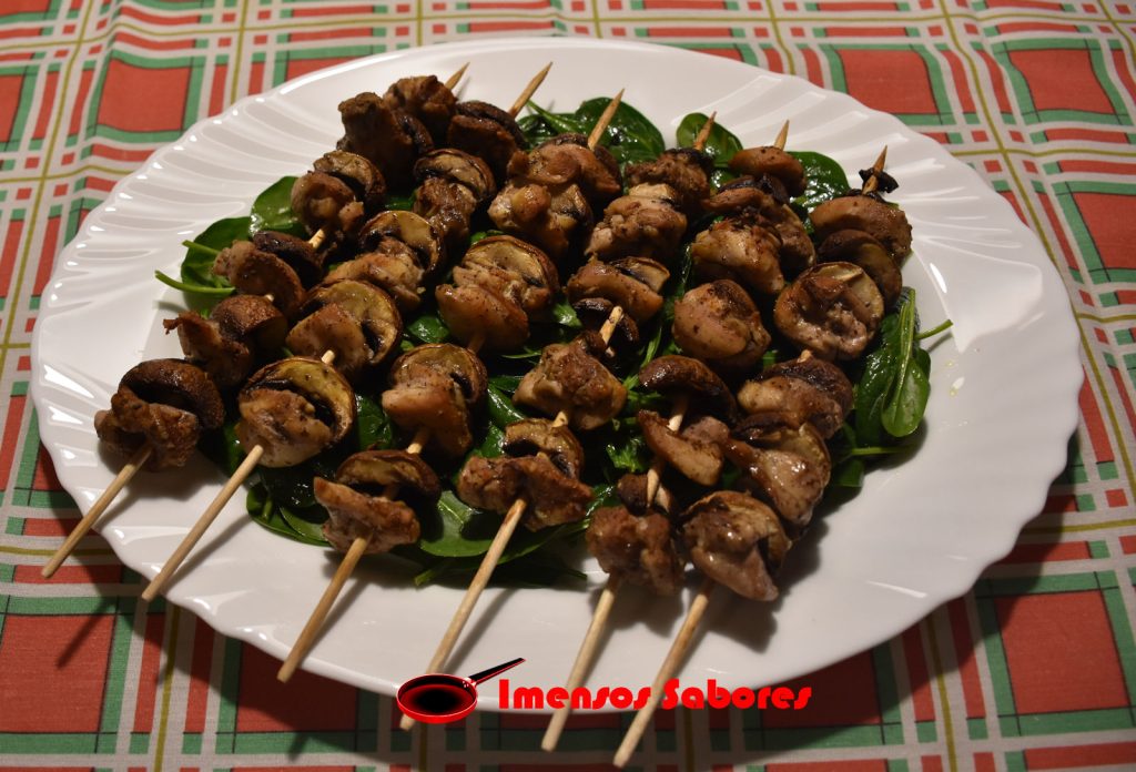 Kebab de frango e cogumelos