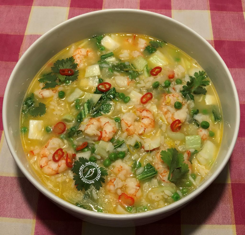Risoto de camarão e pak choi