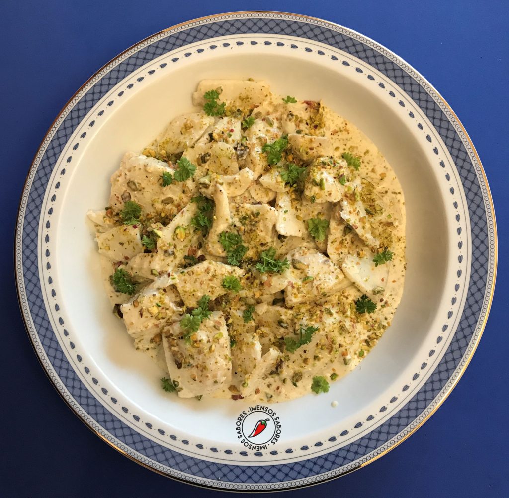 Bacalhau com creme de pistache