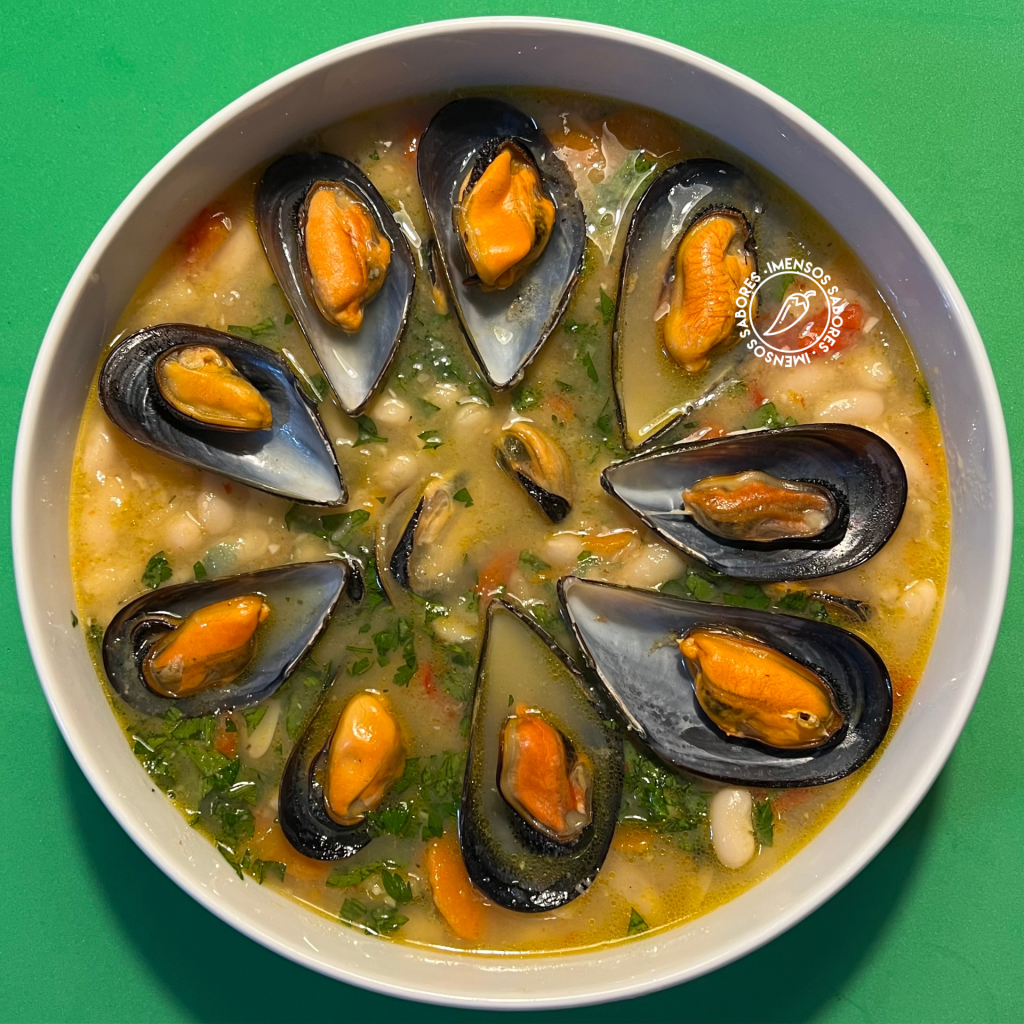 Feijão cannellini com mexilhões