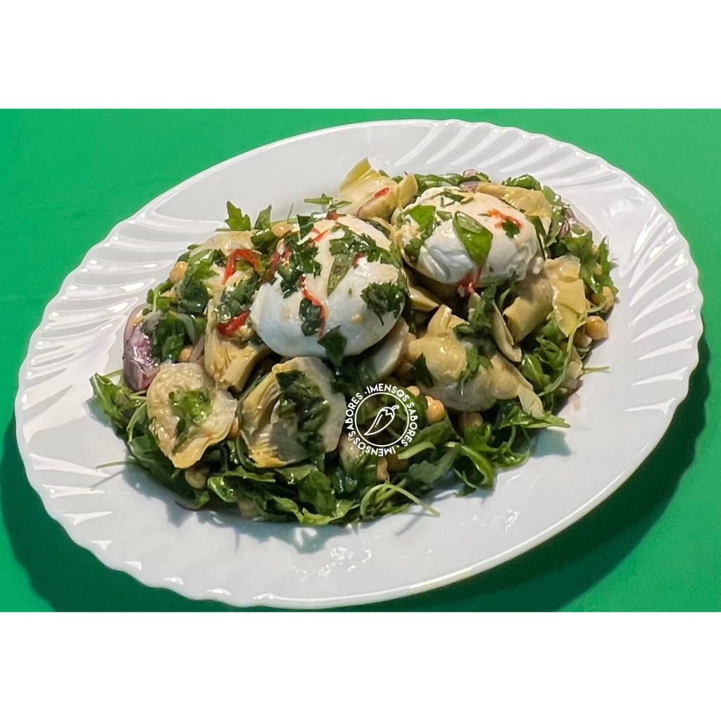 Salada de grão-de-bico com alcachofras à italiana